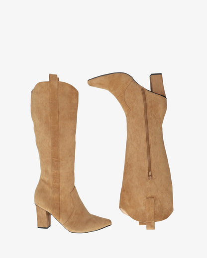 Brown faux suede high boot