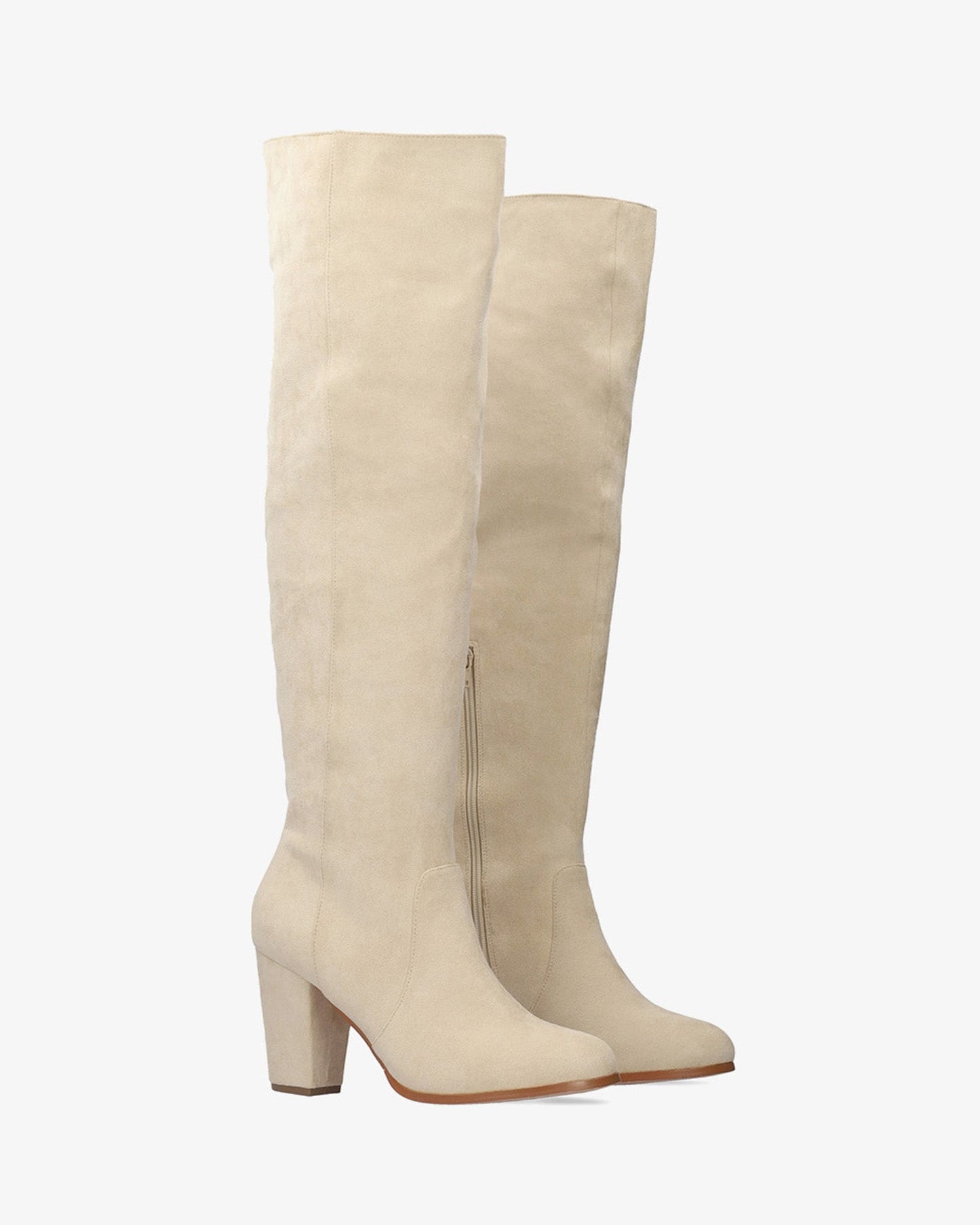 Cream faux suede heeled boot