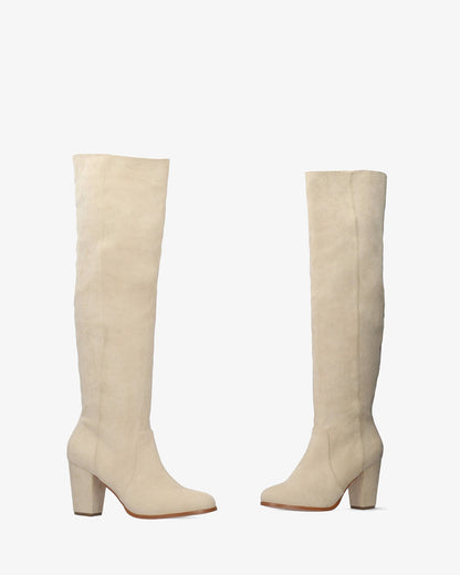 Cream faux suede heeled boot