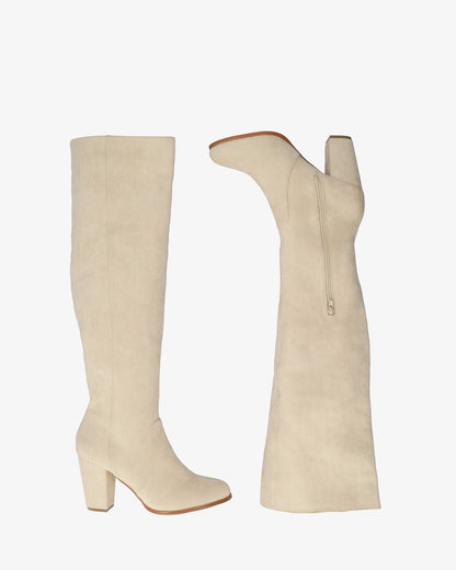 Cream faux suede heeled boot