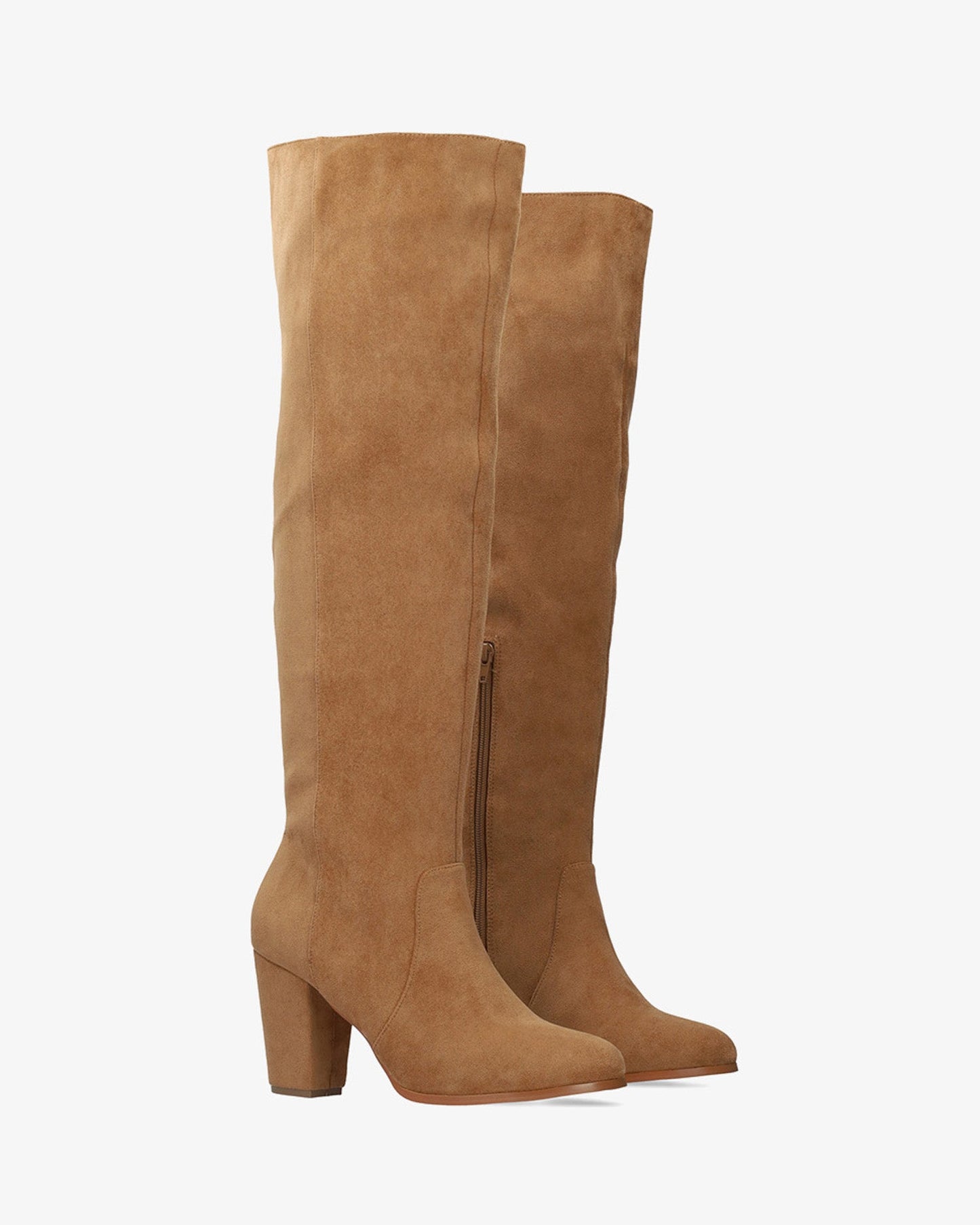 Bota de tacón en símil ante marrón