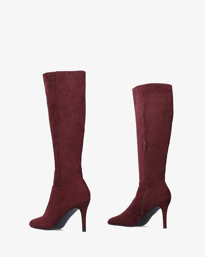 Bota alta tacón en símil ante burdeos