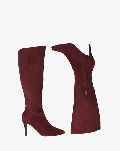 Bota alta tacón en símil ante burdeos