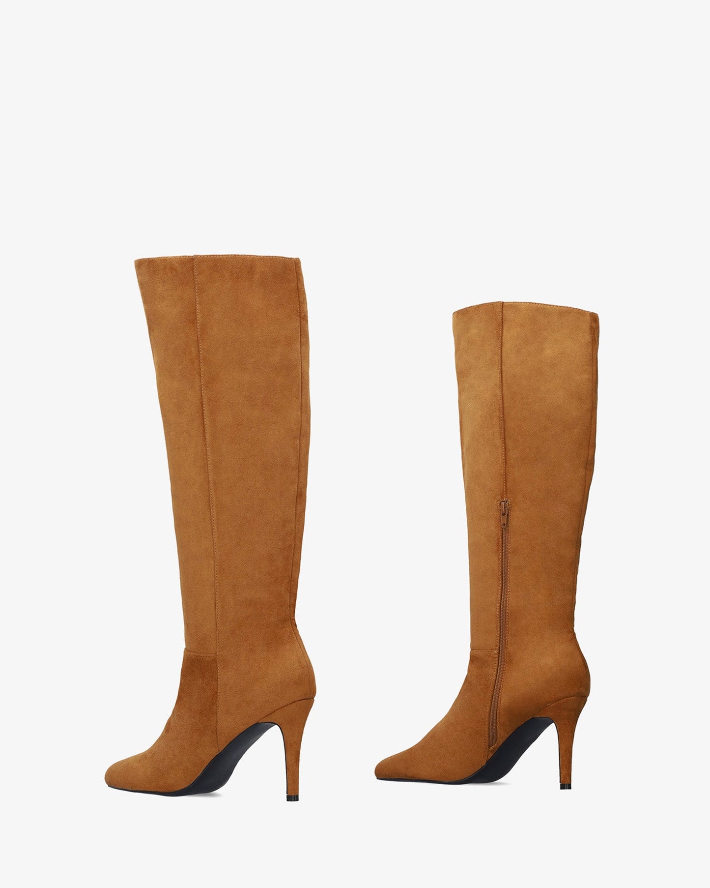 Brown faux suede high heeled boot