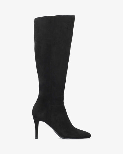 High-heeled boot in black faux suede