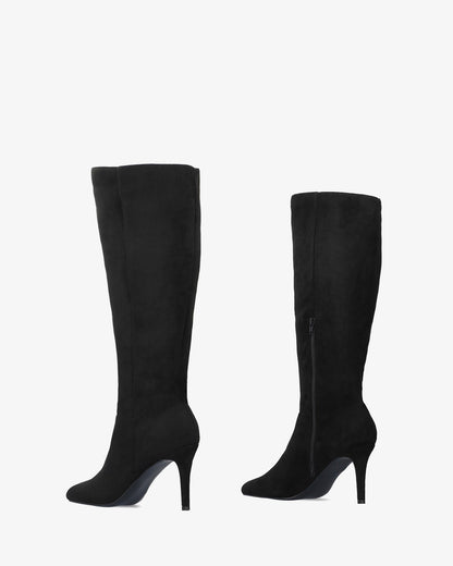 High-heeled boot in black faux suede