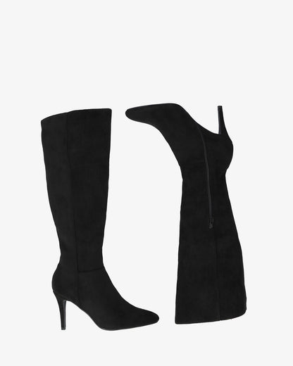 High-heeled boot in black faux suede