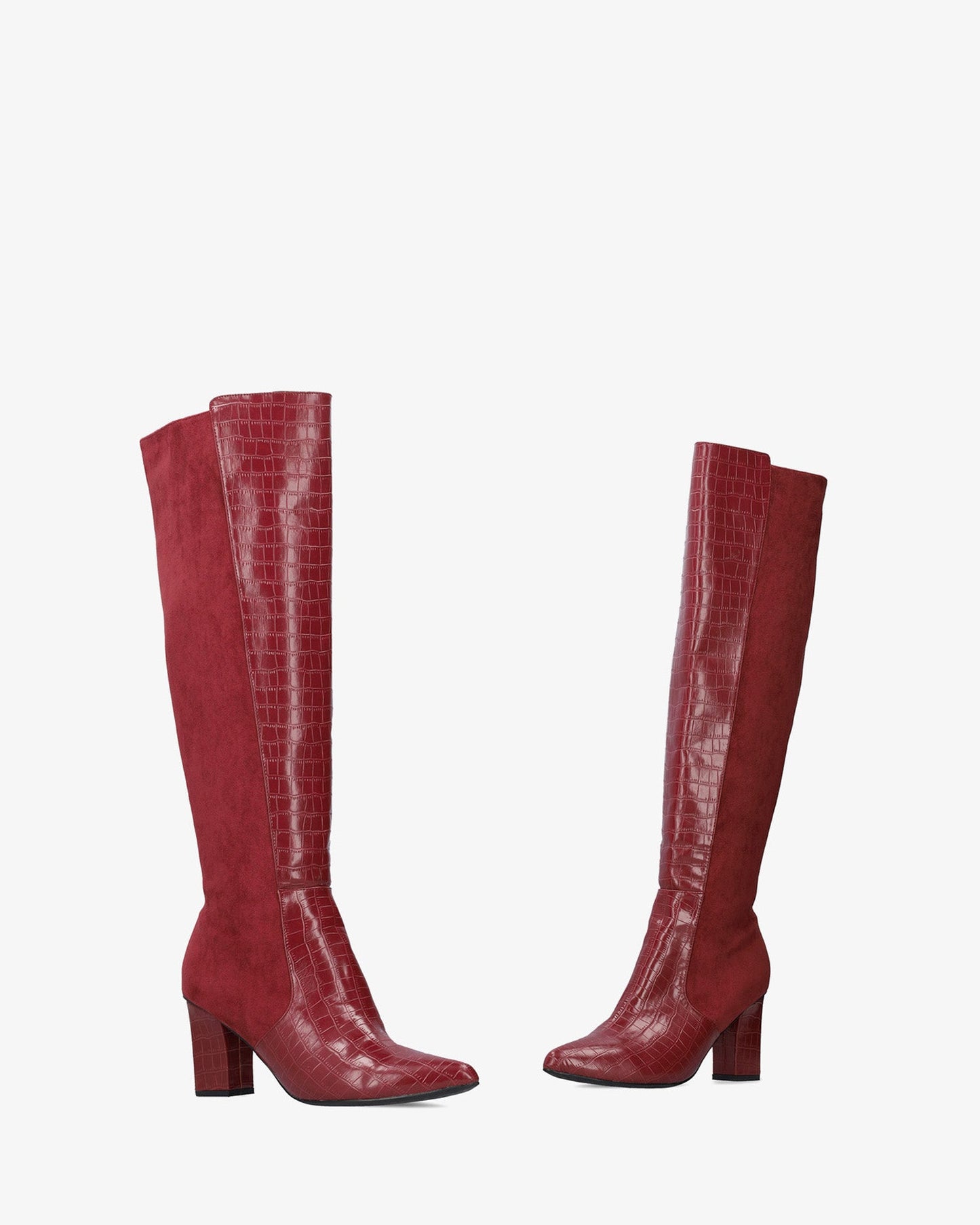 Bota alta combinada en burdeos