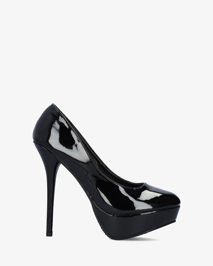 Black patent leather court shoe with a 14 cm heel