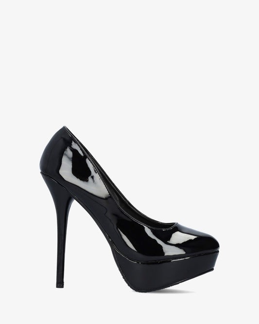 Black patent leather court shoe with a 14 cm heel