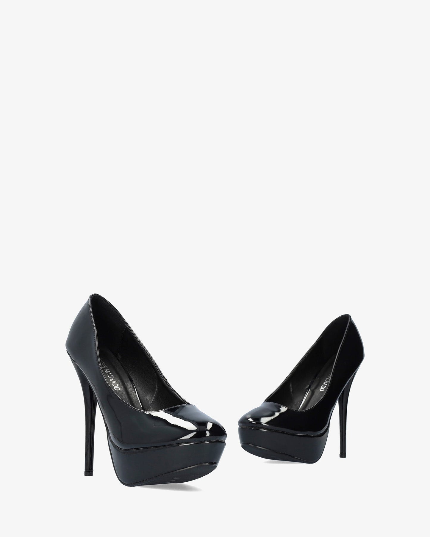 Black patent leather court shoe with a 14 cm heel