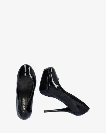 Black patent leather court shoe with a 14 cm heel