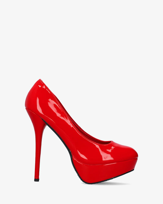 Red patent leather pump with 14 cm stiletto heel