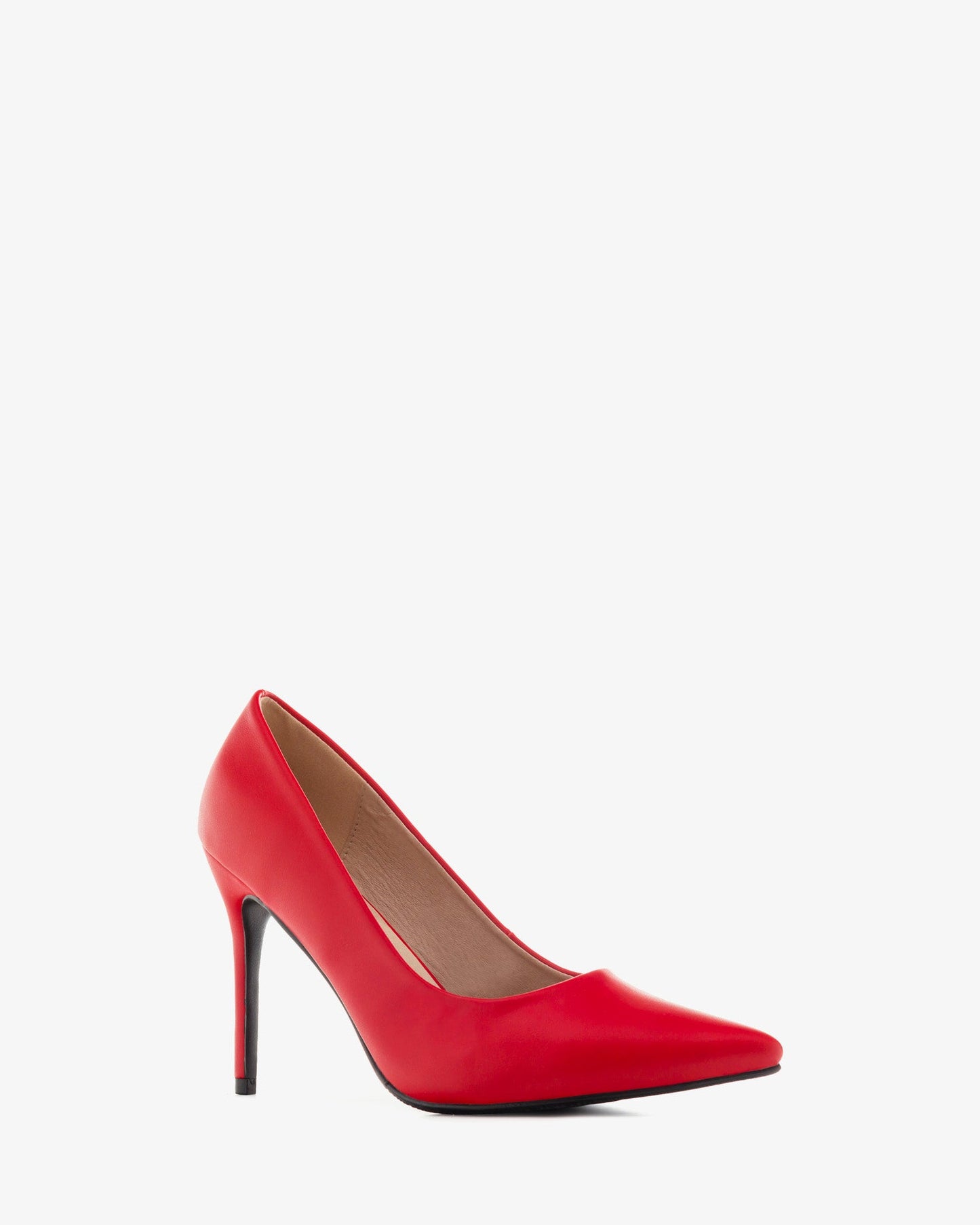 red soft heeled pump