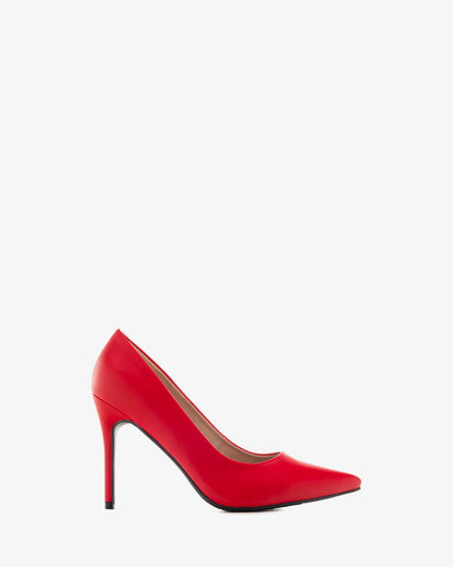 red soft heeled pump