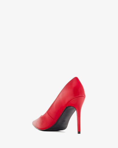 red soft heeled pump