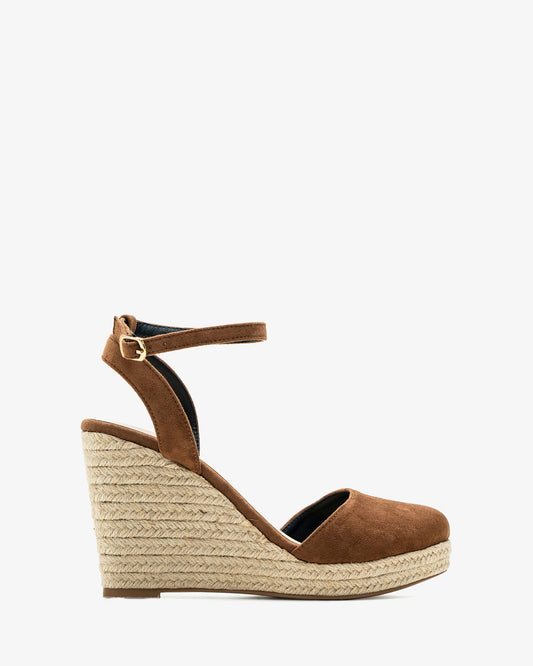 Alpargata en símil ante marron con cuña en yute