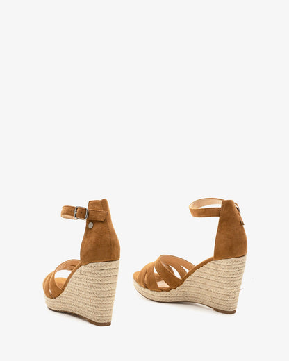 Brown faux suede espadrille with jute wedge