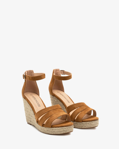 Brown faux suede espadrille with jute wedge
