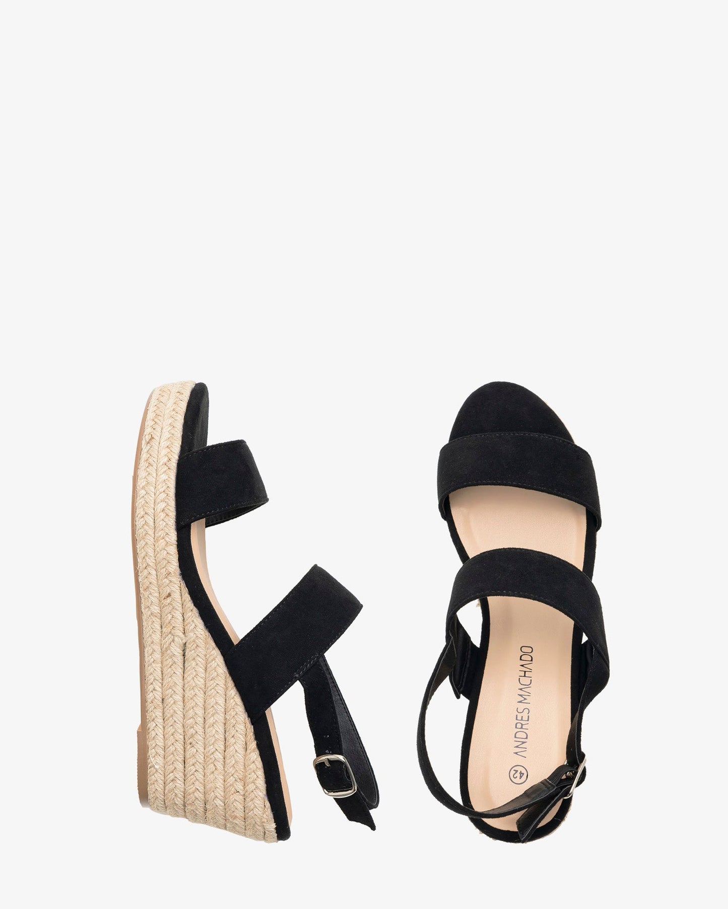 Alpargata en símil ante negro con cuña de yute