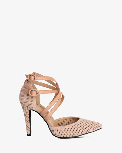 Nude brogue faux suede heels