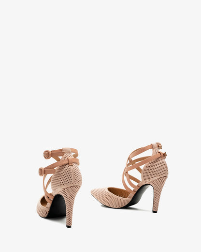 Nude brogue faux suede heels