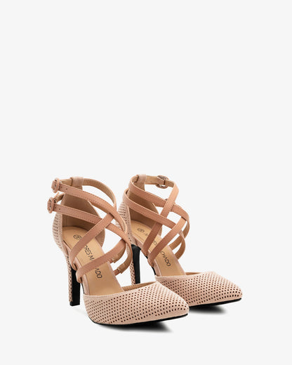 Nude brogue faux suede heels