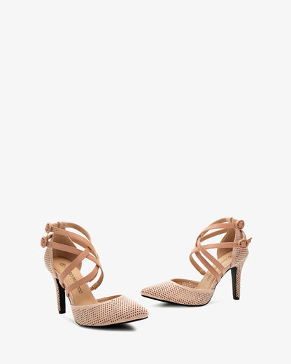 Nude brogue faux suede heels