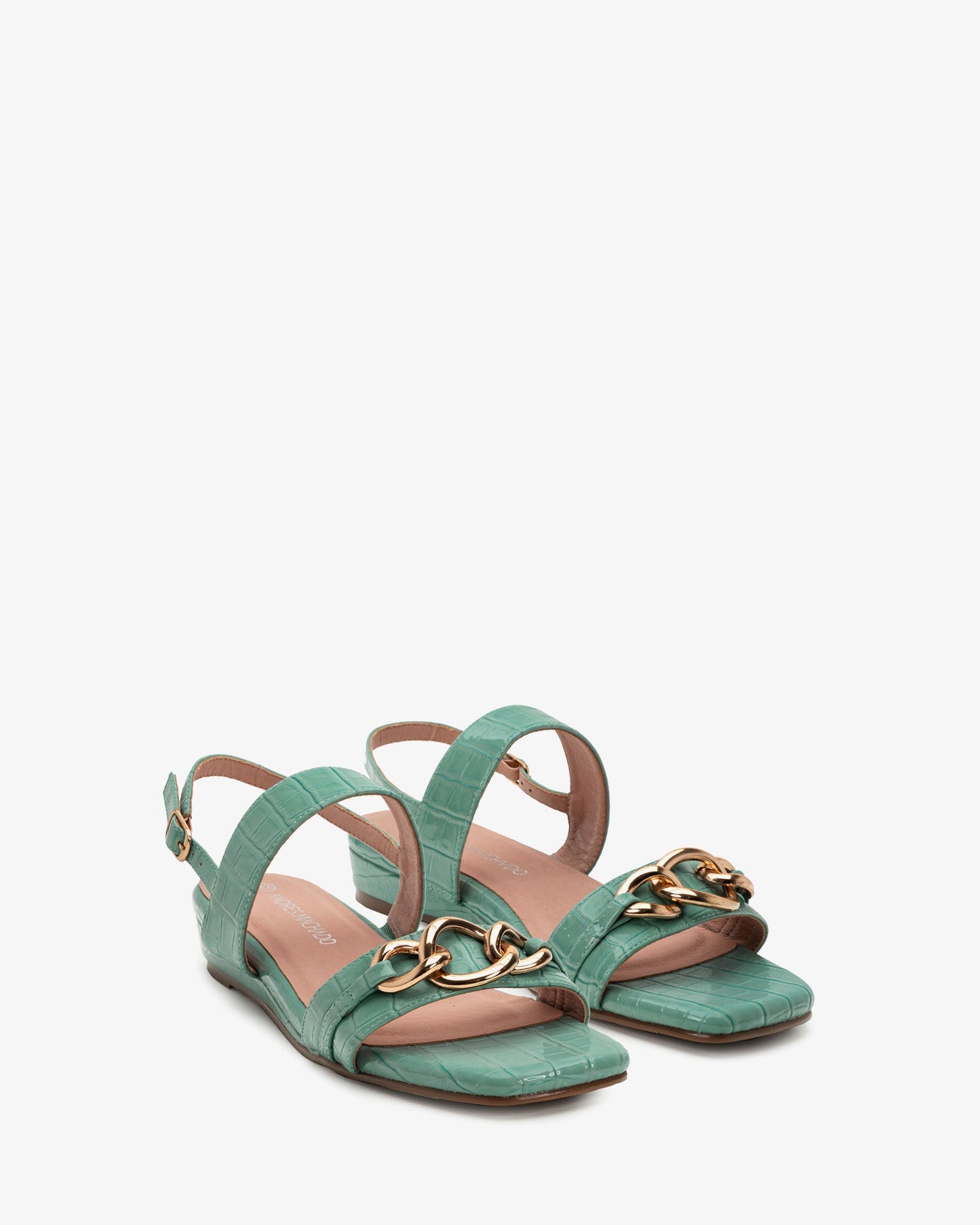 Sandalia cuña coco celeste