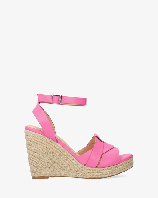 Alpargata en soft rosa con cuña en yute