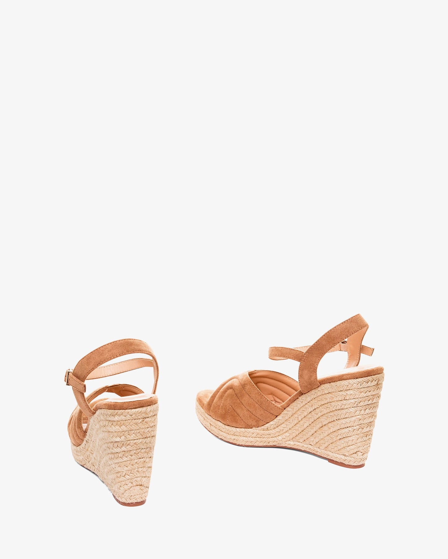 Camel-colored faux suede espadrilles with jute wedge