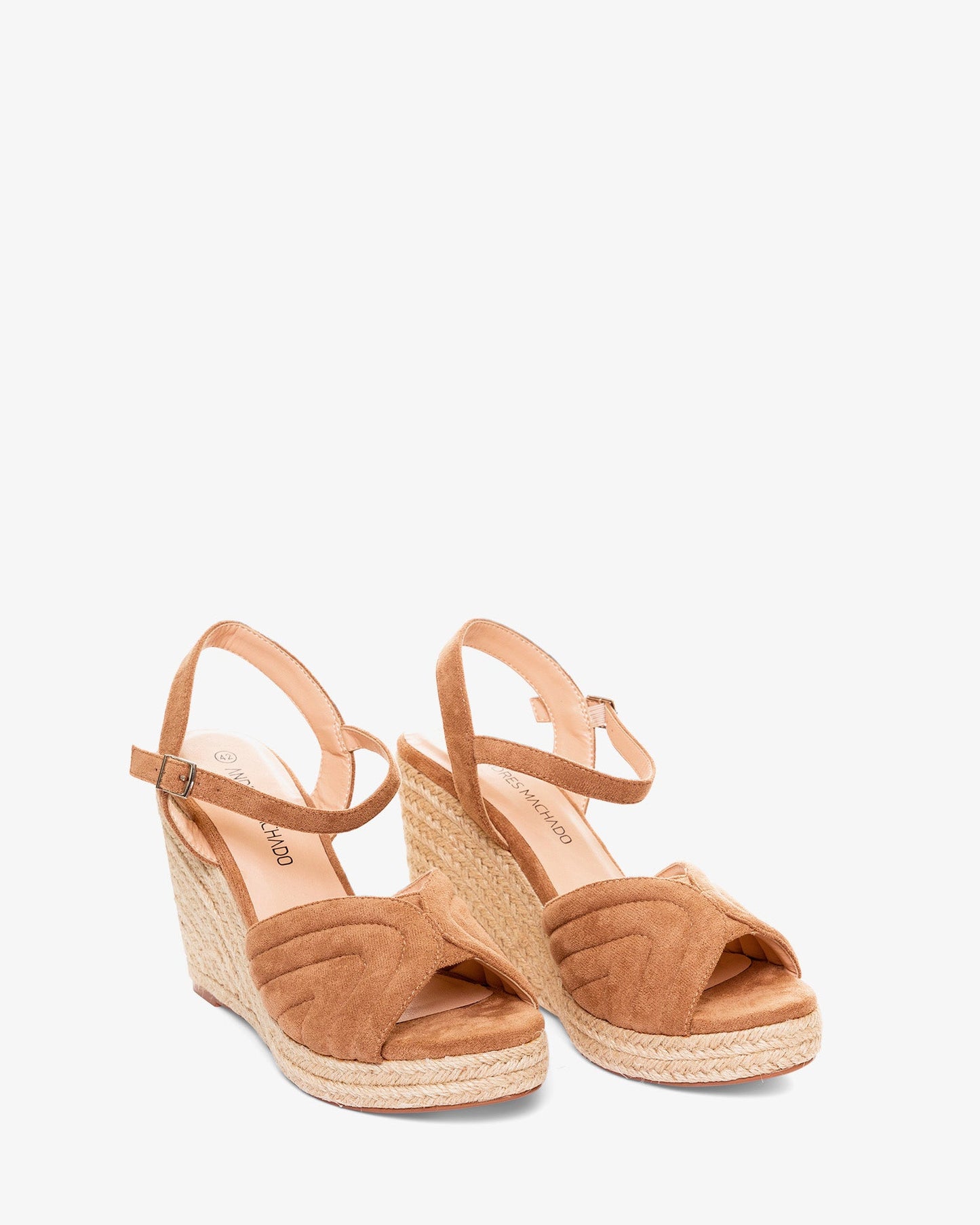 Camel-colored faux suede espadrilles with jute wedge