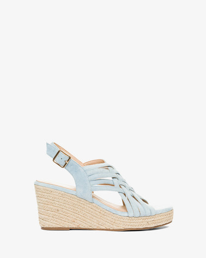 Light blue faux suede espadrilles with jute wedge
