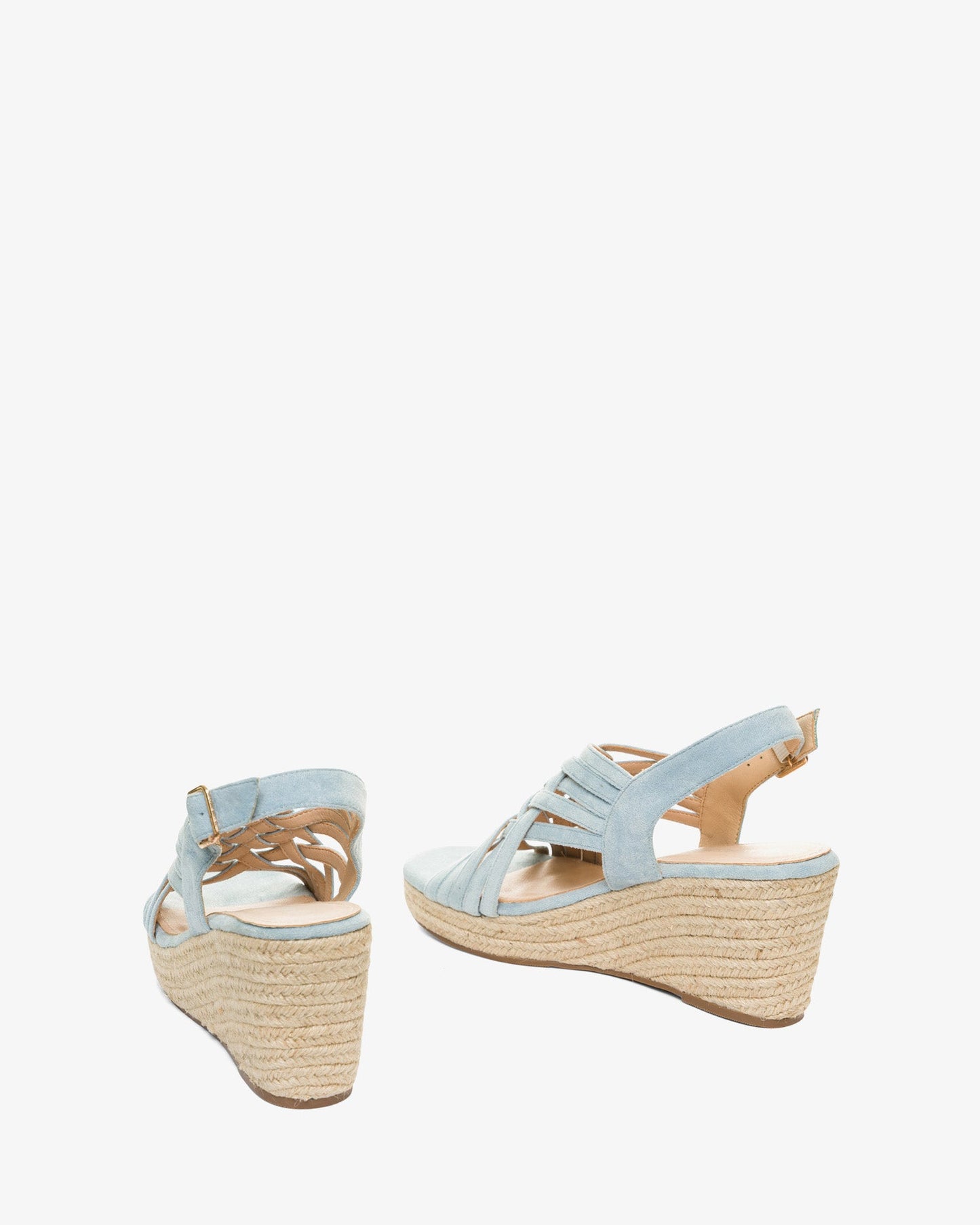 Light blue faux suede espadrilles with jute wedge