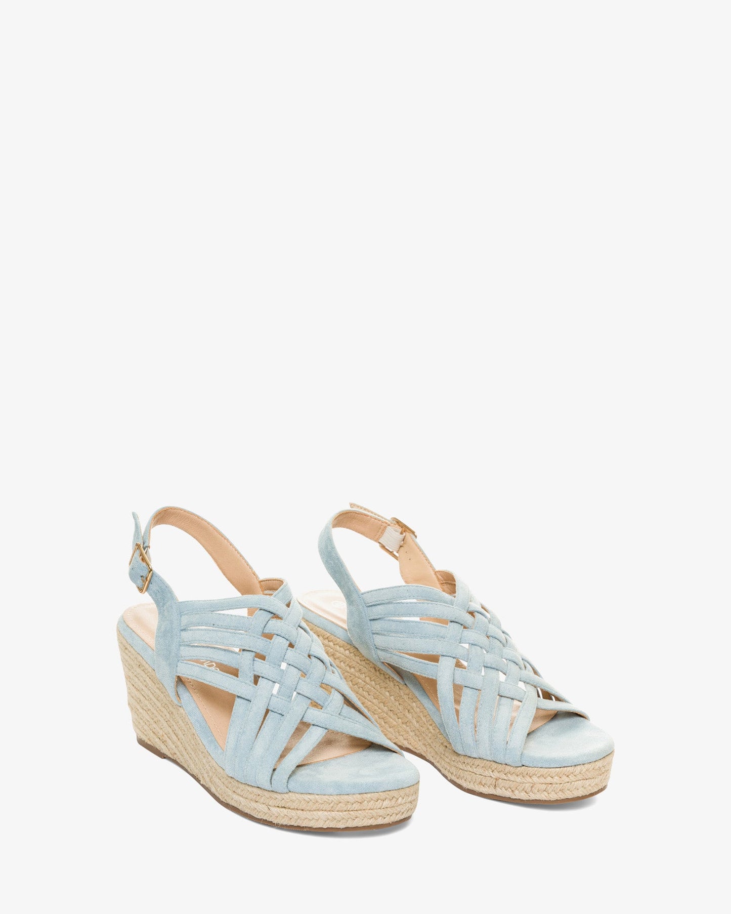 Light blue faux suede espadrilles with jute wedge