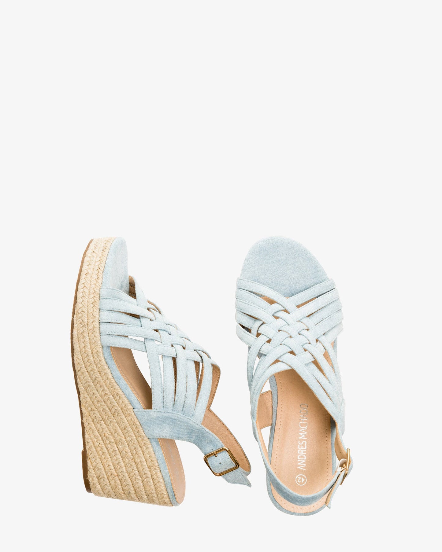 Light blue faux suede espadrilles with jute wedge
