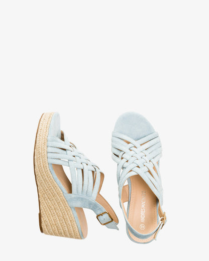 Light blue faux suede espadrilles with jute wedge