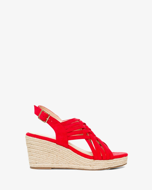 Alpargatas en símil ante rojo con cuña en yute