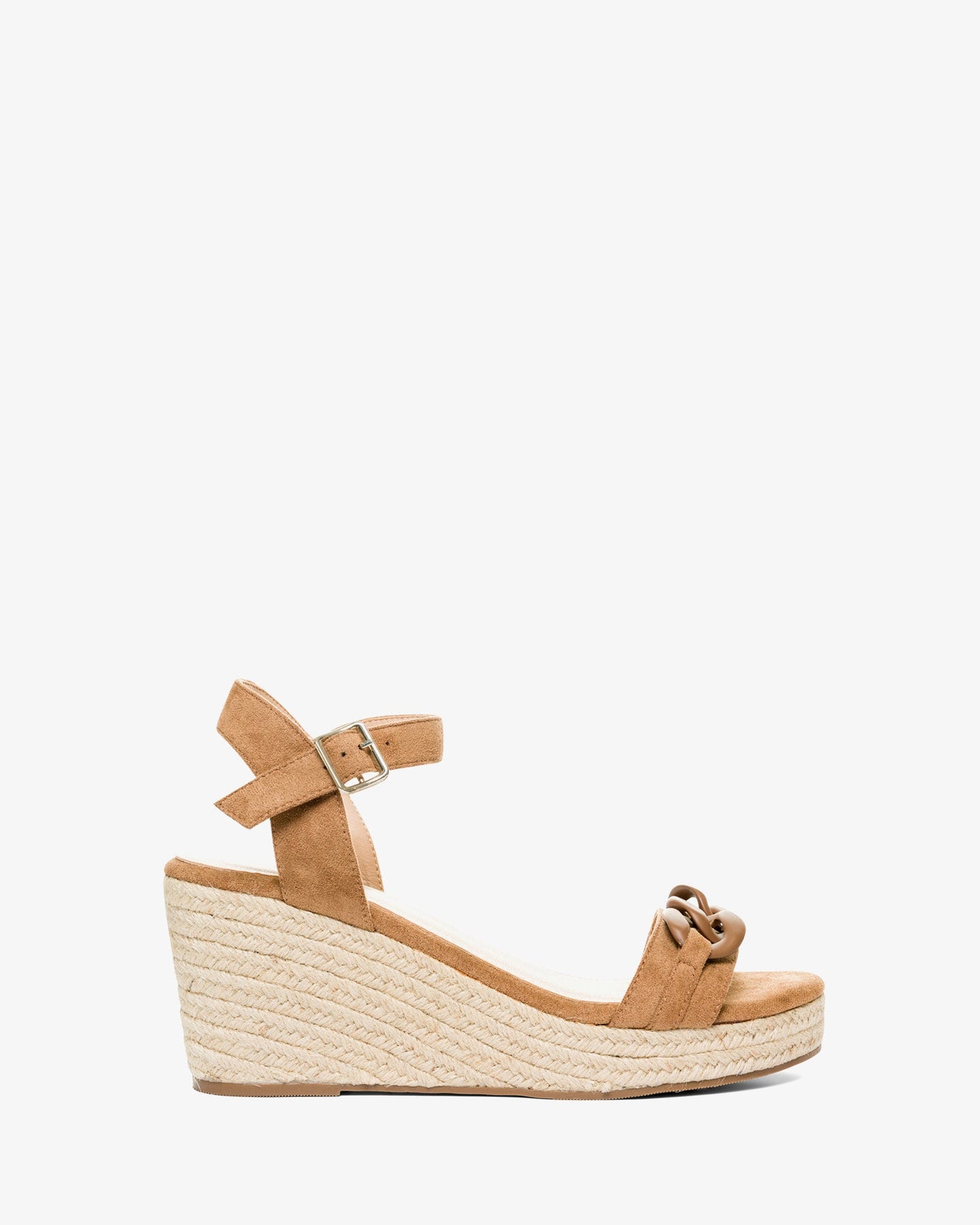 Camel-colored faux suede espadrilles with jute wedge