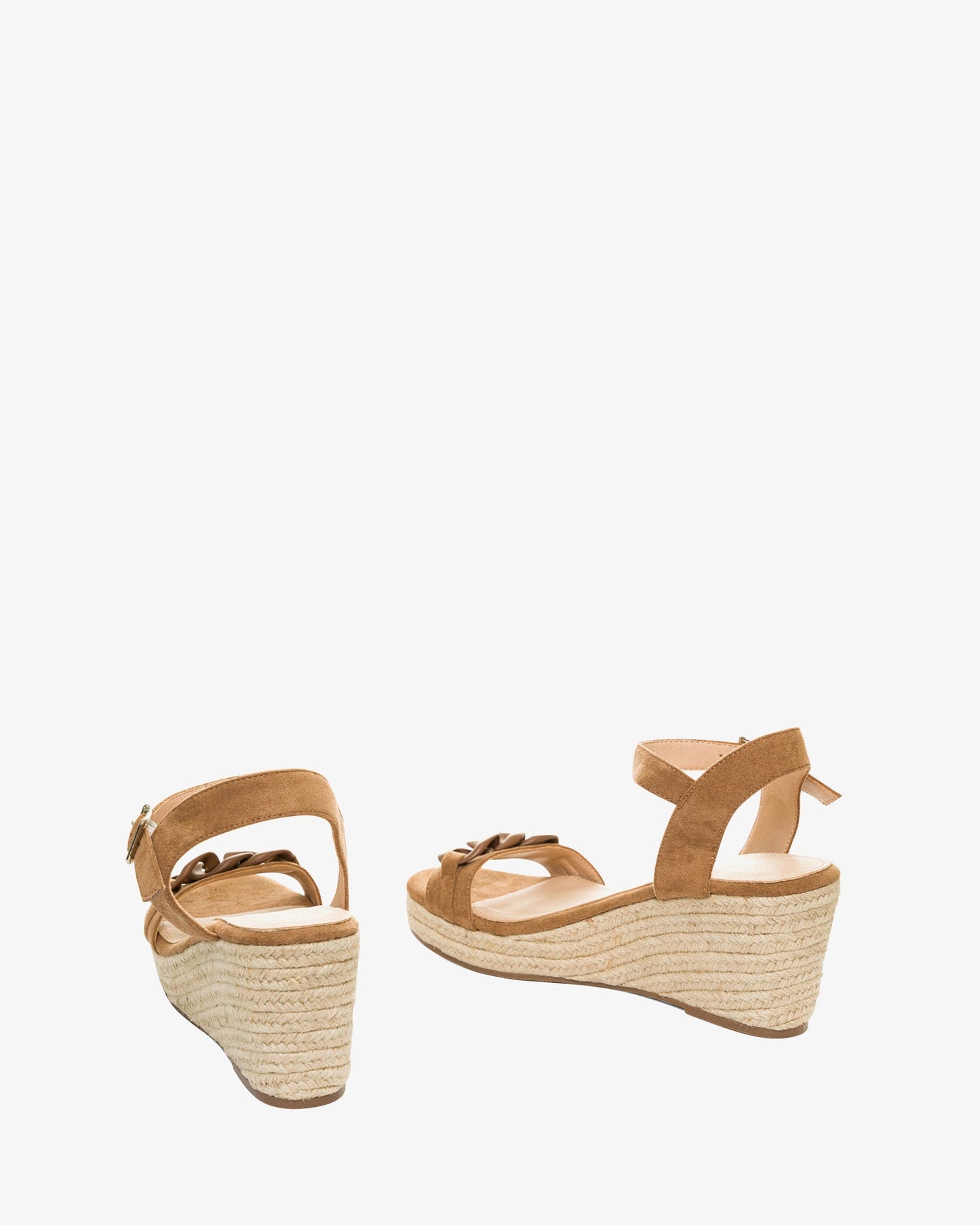 Camel-colored faux suede espadrilles with jute wedge