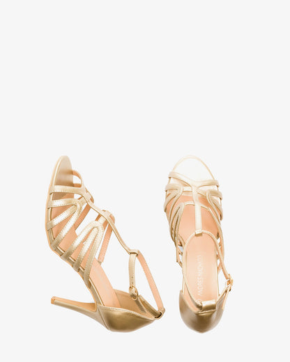 Sandalias en soft color oro con tacón