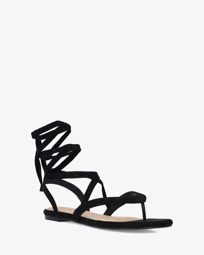 Sandalia plana en símil ante color negro