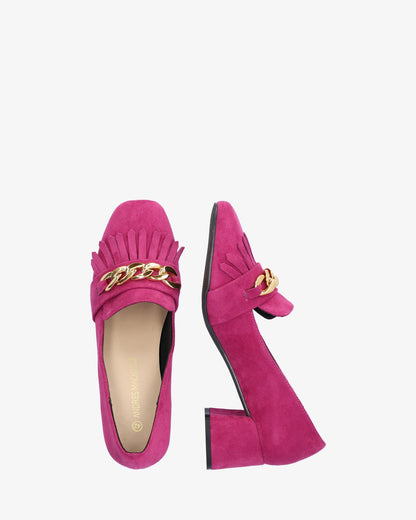 Mocasín flecos símil ante fucsia