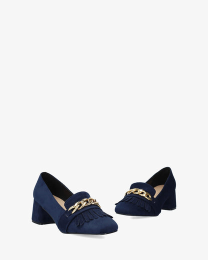 Mocasín flecos símil ante azul marino