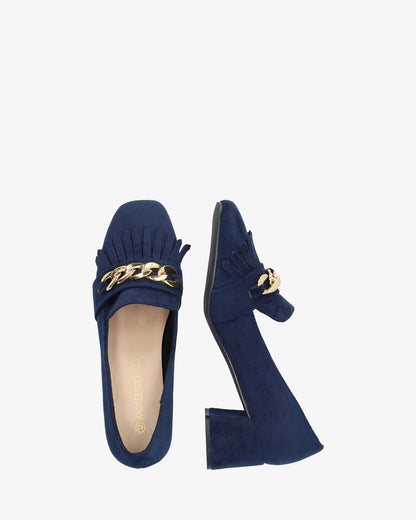 Mocasín flecos símil ante azul marino