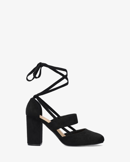 Black faux suede heeled shoe