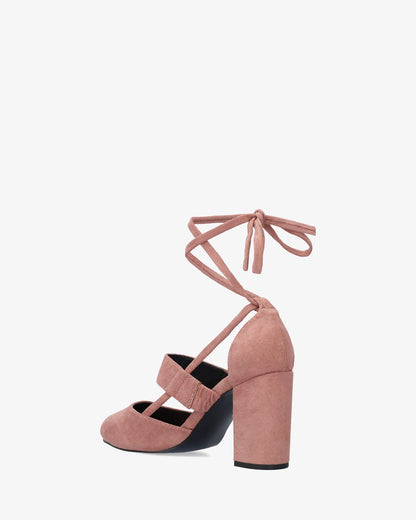 Pink faux suede heeled shoe