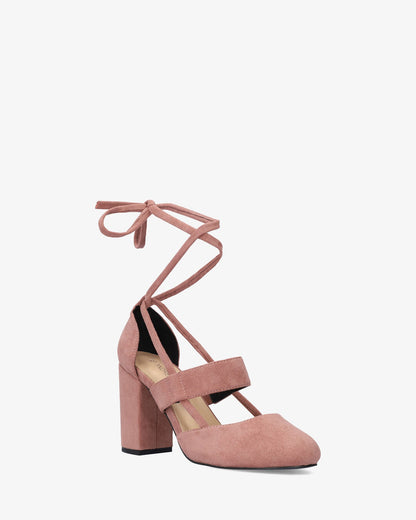 Pink faux suede heeled shoe