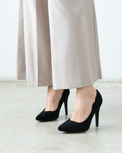 Black faux suede pointed toe pump