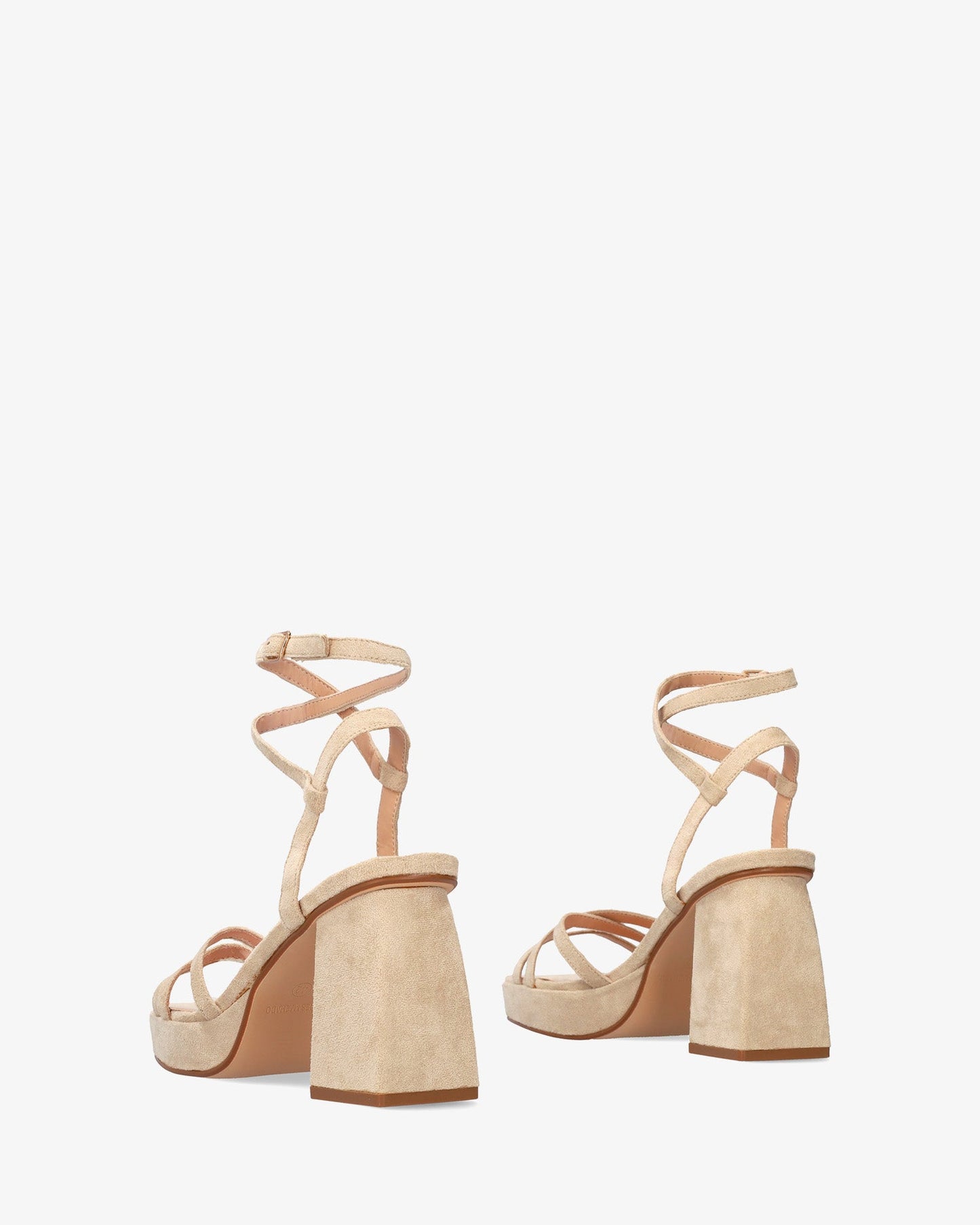 Beige faux suede sandal with square heel